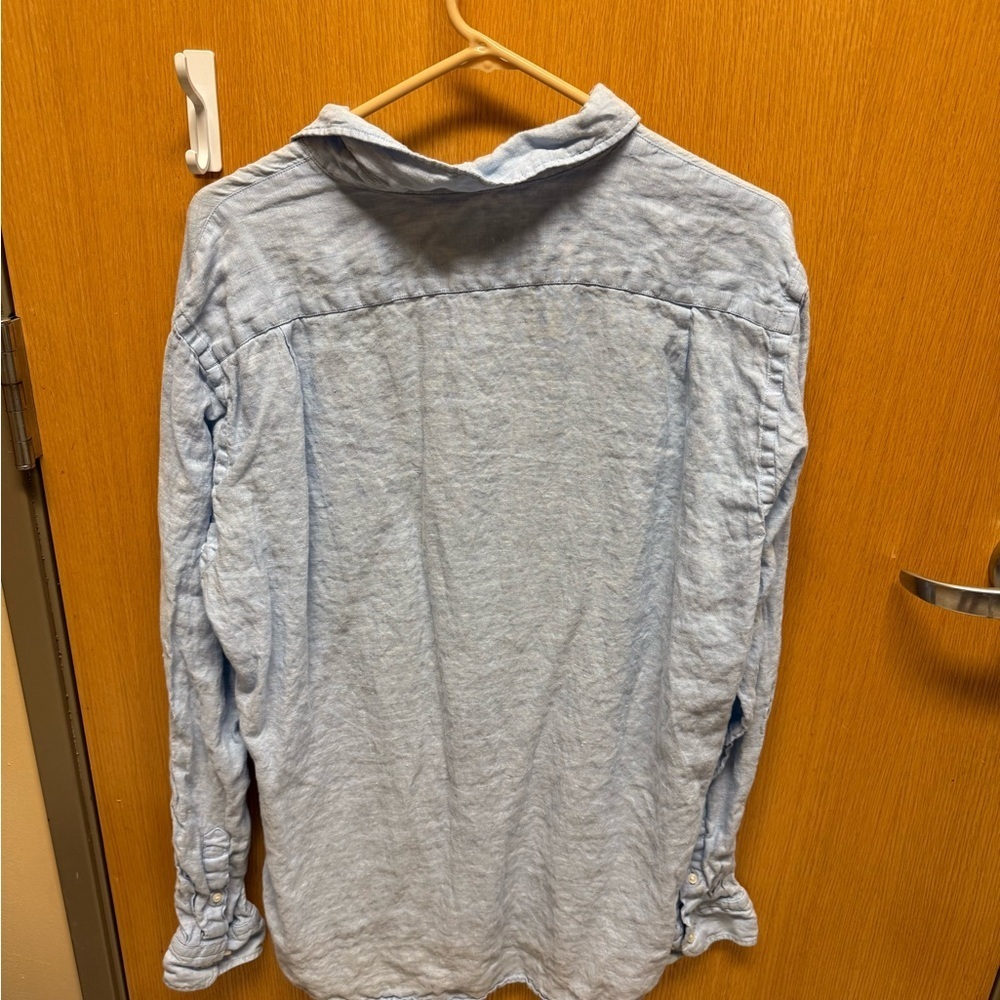 UNIQLO 100% Linen Light Blue Button Down Long Sleeve Shirt W/Front Pocket Sz L - Picture 3 of 8